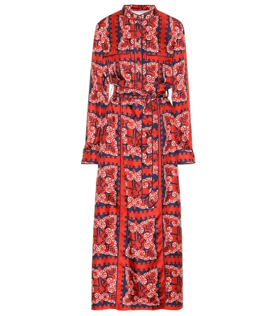 Shop Valentino Printed Silk Dress In Red