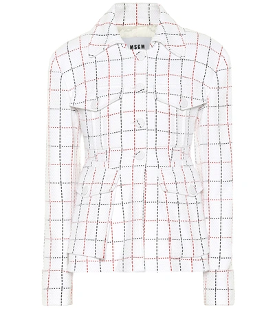 Shop Msgm Checked Cotton-blend Jacket In White