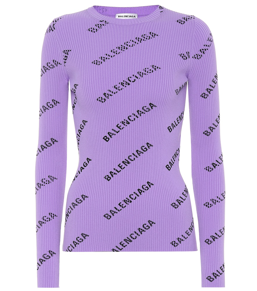 Balenciaga Purple Women's Logo Crewneck Sweater In Lilac | ModeSens
