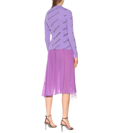 Shop Balenciaga Allover Logo Ribbed-knit Sweater In Purple