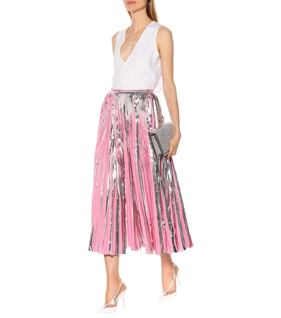 Shop Marni Metallic Pleated Midi Skirt In Pink