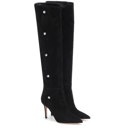 Shop Gianvito Rossi Hazel Embellished Suede Boots In Black