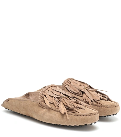 Shop Tod's Suede Mules In Beige