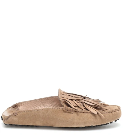Shop Tod's Suede Mules In Beige