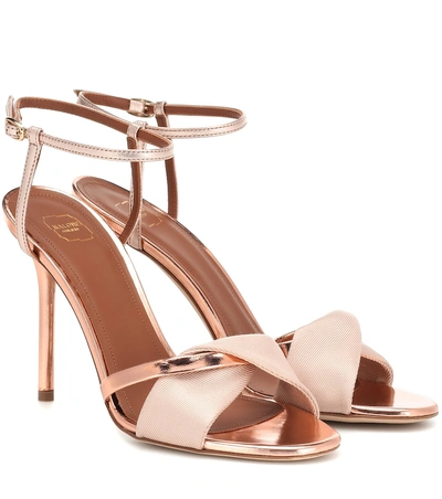 Shop Malone Souliers Terry 100 Satin And Leather Sandals In Pink