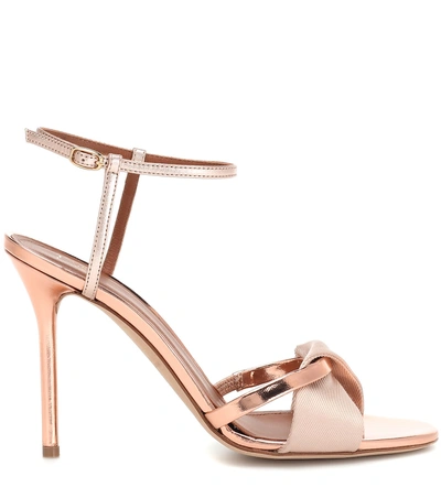 Shop Malone Souliers Terry 100 Satin And Leather Sandals In Pink