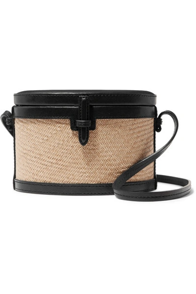 Shop Hunting Season Trunk Mini Raffia And Leather Shoulder Bag In Black