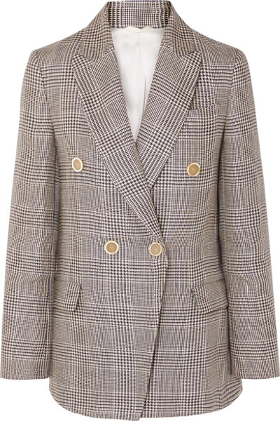 Shop Brunello Cucinelli Double-breasted Checked Linen Blazer In Beige