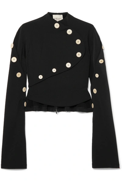 Shop A.w.a.k.e. Button-embellished Stretch-crepe Top In Black