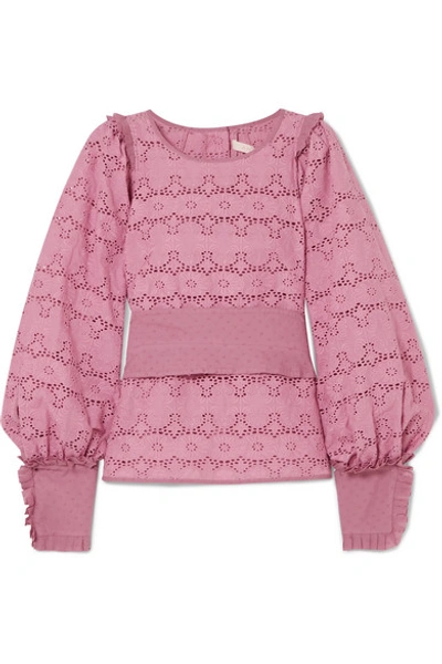 Shop Anna Mason Harper Ruffled Broderie Anglaise Cotton Blouse In Pink