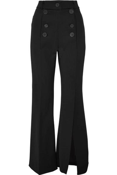 Shop A.w.a.k.e. Button-embellished Crepe Flared Pants In Black