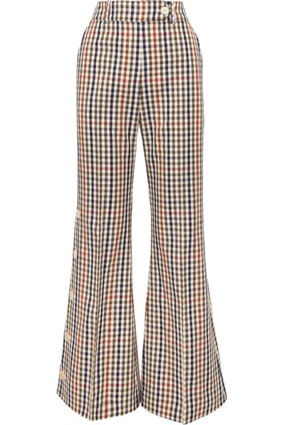 Shop A.w.a.k.e. Checked Cotton-blend Twill Flared Pants In Green