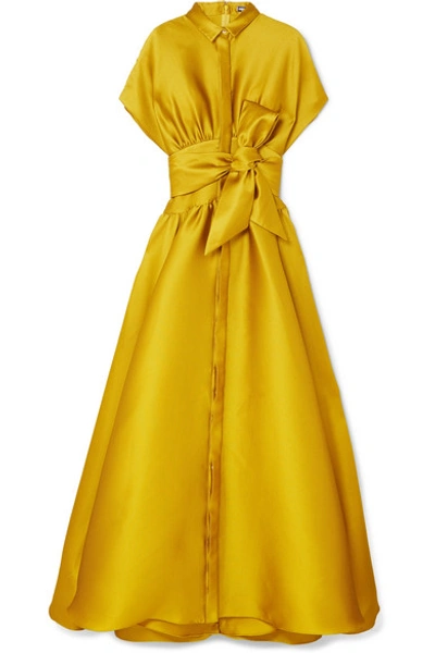 Shop Alexis Mabille Tie-detailed Satin-piqué Gown In Mustard