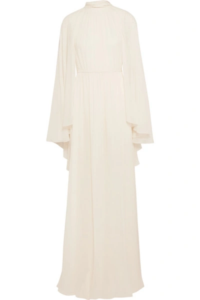 Shop Giambattista Valli Cape-effect Silk-chiffon Gown In Ivory