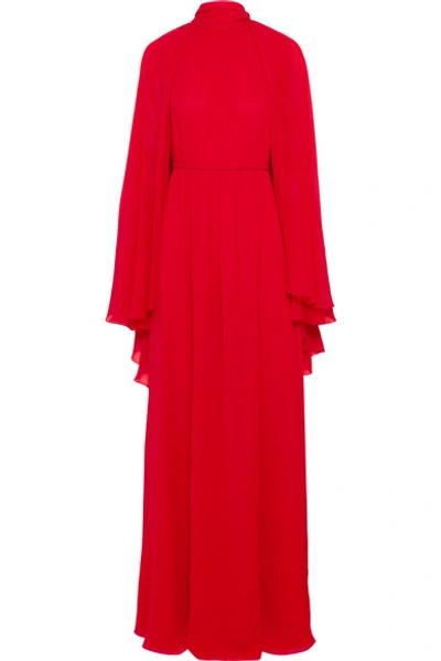 Shop Giambattista Valli Cape-effect Silk-chiffon Gown In Red