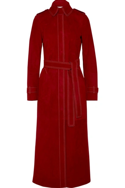 Shop Gabriela Hearst Belted Suede Coat In Red
