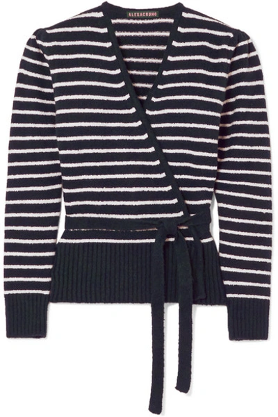 Shop Alexa Chung Striped Brushed Cotton-blend Cardigan In Navy