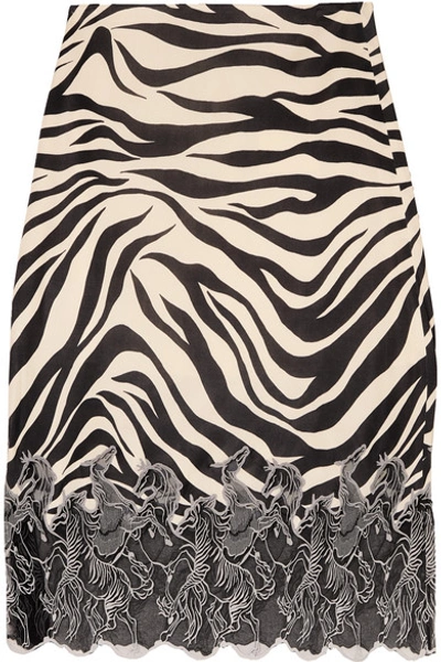 Shop Chloé Lace-trimmed Zebra-print Satin Midi Skirt In Zebra Print