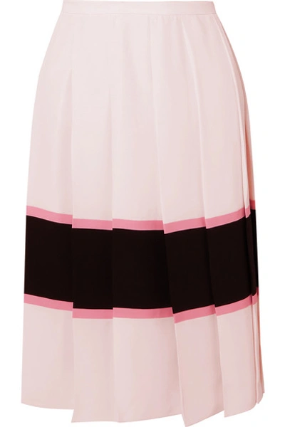 Shop Marni Pleated Striped Crepe De Chine Skirt In Pastel Pink