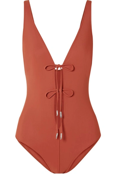 Shop On The Island By Marios Schwab Calypso Lace-up Swimsuit In Orange