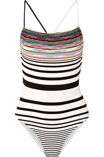 Shop Missoni Mare Striped Crochet-knit Swimsuit In White