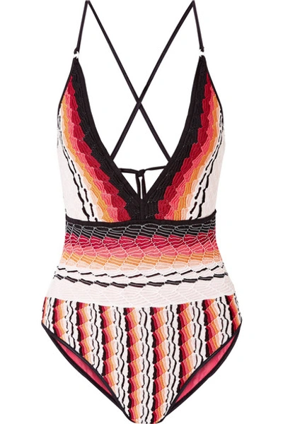 Shop Missoni Mare Crochet-knit Swimsuit In Orange