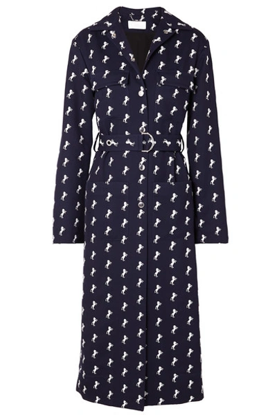 Shop Chloé Embroidered Wool-twill Trench Coat In Navy