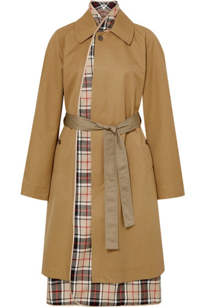 Shop Balenciaga Layered Cotton-gabardine And Checked Wool Trench Coat In Sand