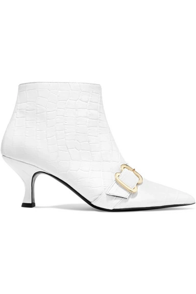 Shop Erdem Sienna Croc-effect Glossed-leather Ankle Boots In White