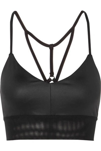 Shop Alo Yoga Lush Mesh-trimmed Stretch Sports Bra In Black