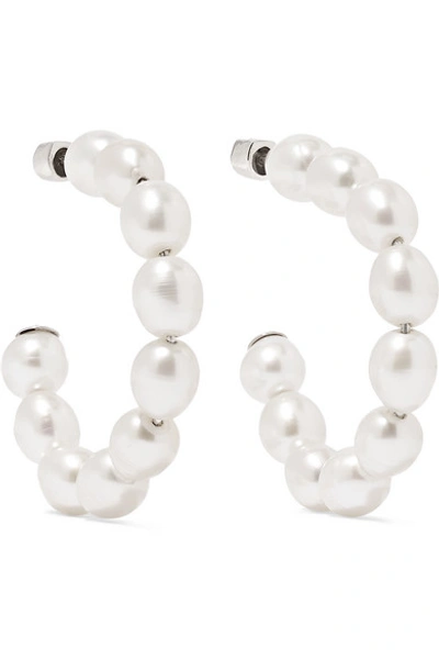 Shop Meadowlark Juliet Silver Pearl Hoop Earrings In White