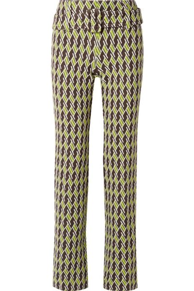 Shop Prada Jacquard-knit Straight-leg Pants In Lime Green