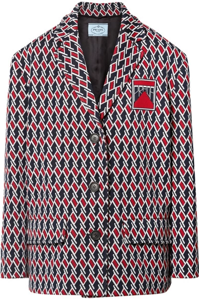 Shop Prada Argyle Intarsia-knit Jacket In Red
