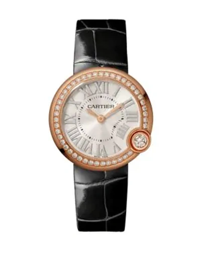Shop Cartier Ballon Blanc De  18k Rose Gold, Diamond & Black Alligator-strap Watch