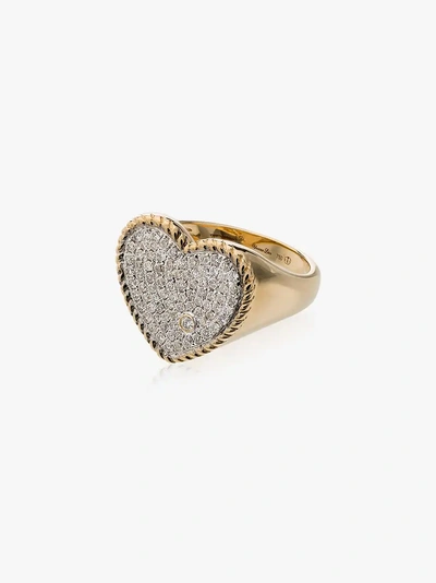 Shop Yvonne Léon 18k Gold Heart Pavé Diamond Signet Ring In Metallic