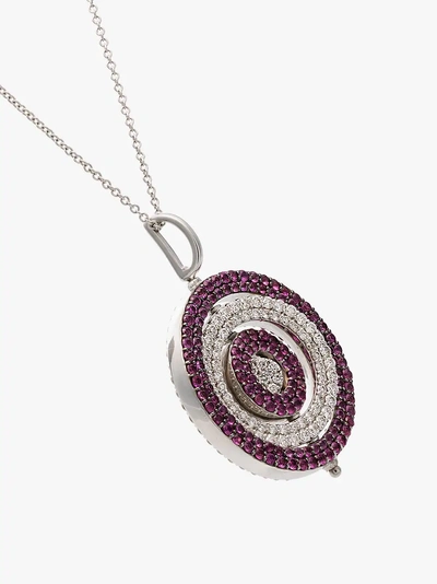 Shop Luis Miguel Howard 18k White Gold Reverso Diamond And Sapphire Necklace In Metallic
