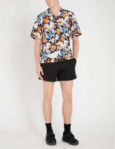 Shop Prada Floral-print Regular-fit Woven Shirt In Arancio