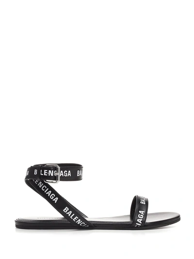 Shop Balenciaga Logo Strap Sandals In Black