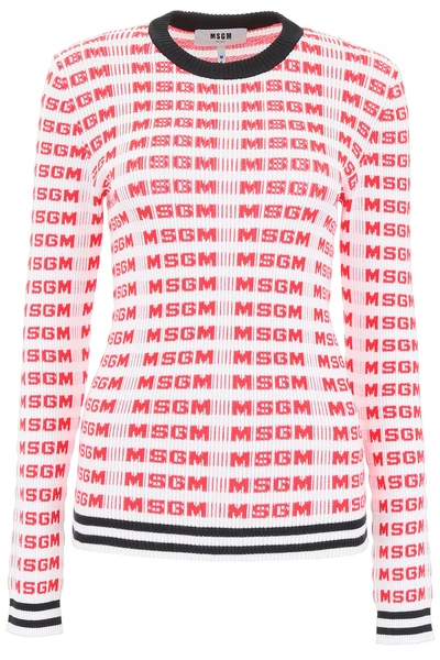Shop Msgm All Over Logo Print Knitted Sweater In Multi