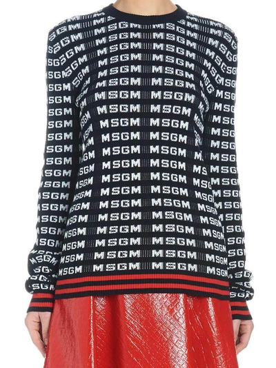 Shop Msgm All Over Logo Print Knitted Sweater In Black
