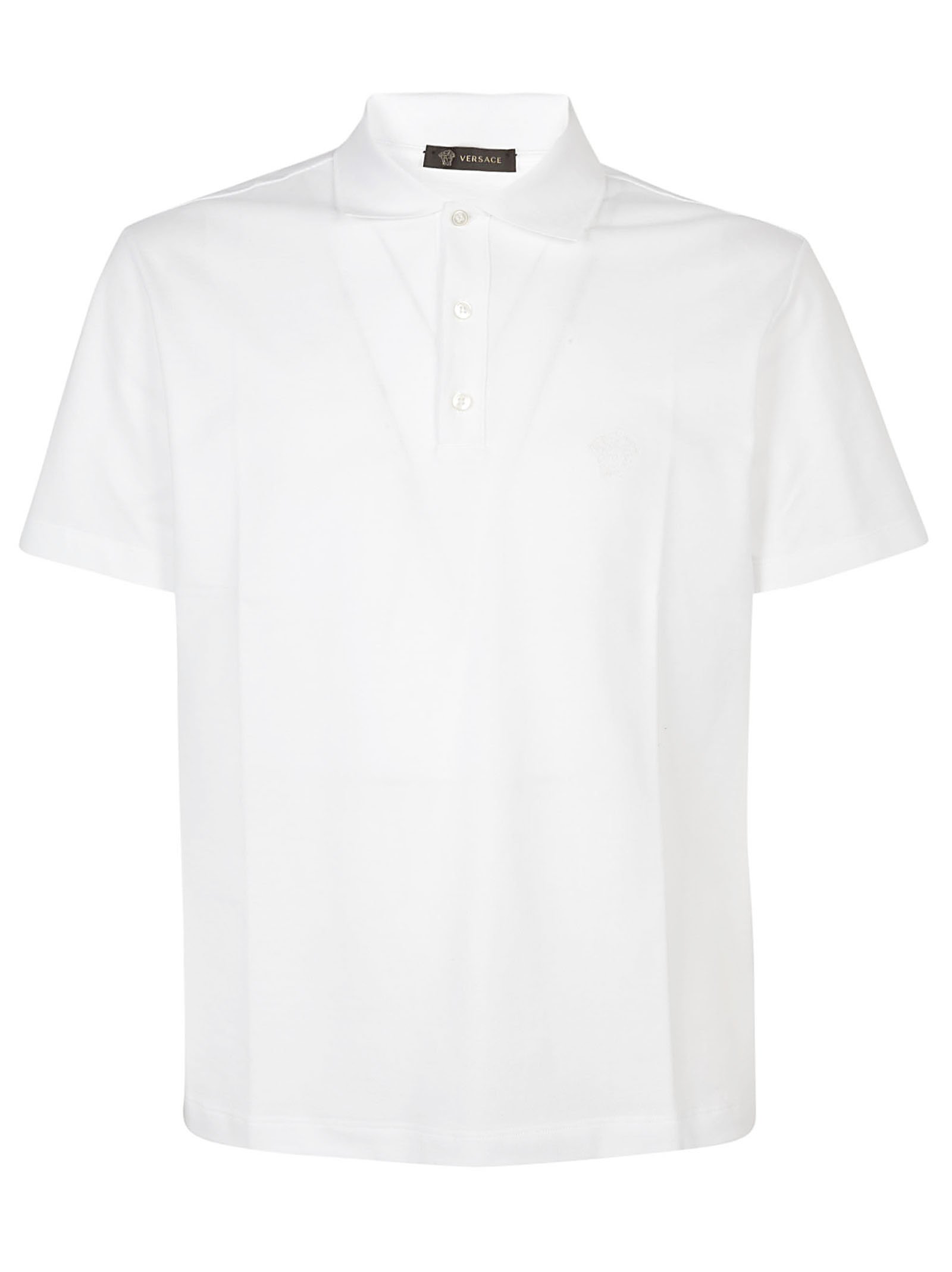 Versace Medusa Embroidered Polo Shirt In White | ModeSens