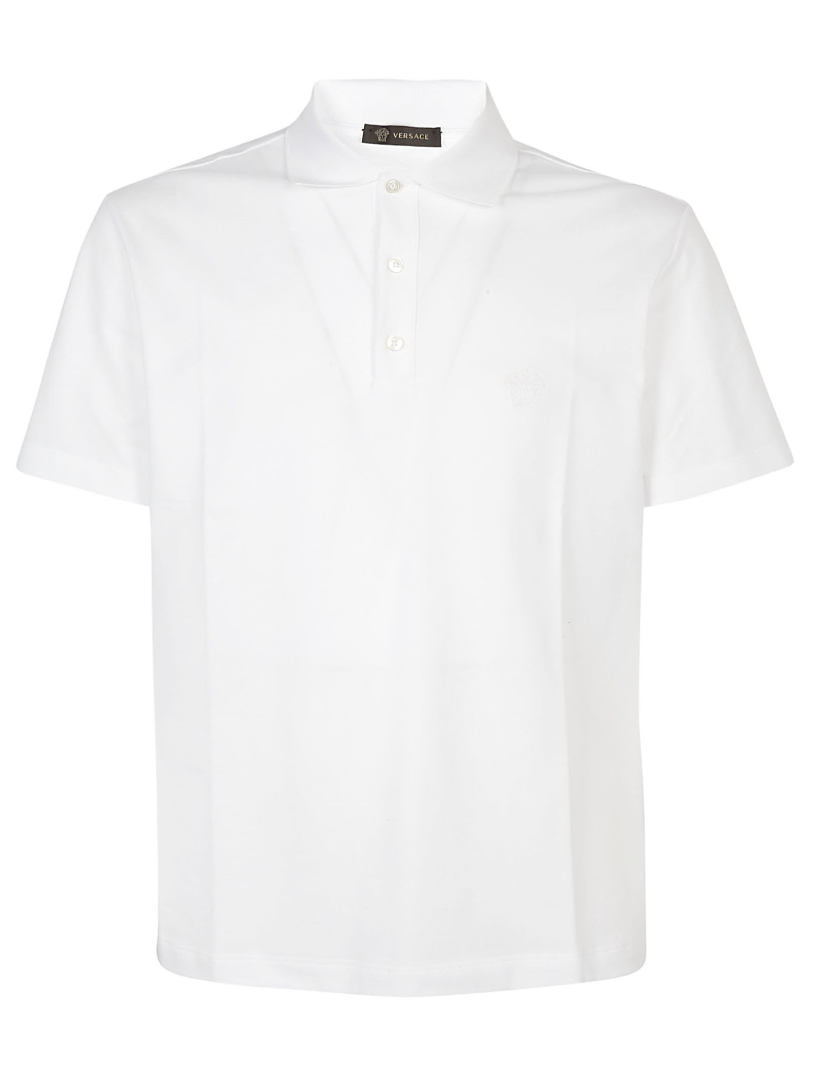 Versace Medusa Embroidered Polo Shirt In White ModeSens