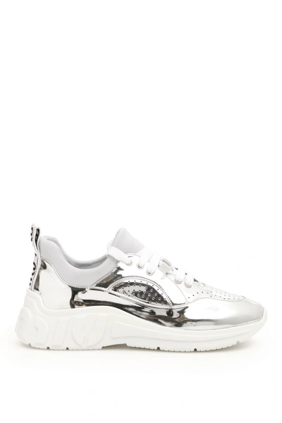 Shop Miu Miu Miu Run Sneakers In Argento|grigio