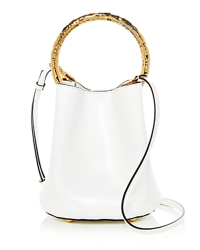 Shop Marni Pannier Ring Handle Leather Bucket Bag In White/gold
