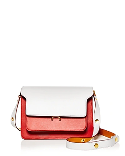 Shop Marni Trunk Small Color-block Leather Shoulder Bag In White/red/gold