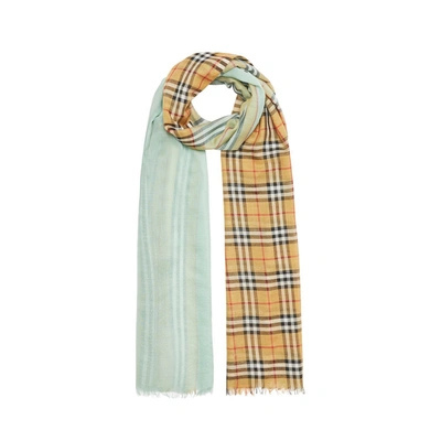 Shop Burberry Vintage Check Colour Block Wool Silk Scarf