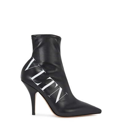 Shop Valentino Vltn 100 Black Leather Ankle Boots In Black And White