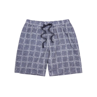 Shop Jw Anderson Dark Blue Logo-jacquard Linen Shorts In Navy