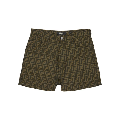 Shop Fendi Monogrammed Jacquard Shorts In Beige