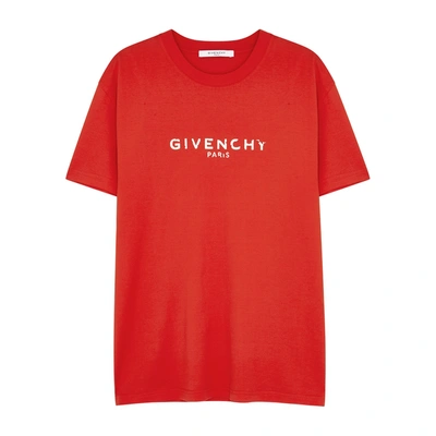 Shop Givenchy Red Logo-print Cotton T-shirt